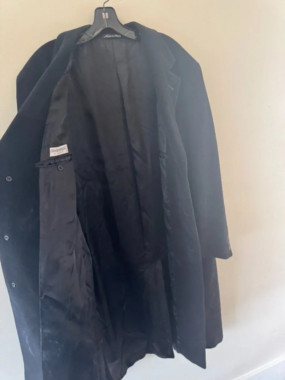 Giorgio Armani Le Collezioni Black Virgin Wool Overcoat Made In Italy Mens L